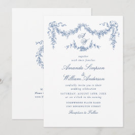 Elegant Baroque Blue French Garden Floral Wedding Kaart