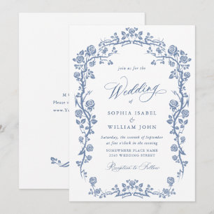 Elegant Baroque Blue French Garden Floral Wedding Kaart