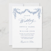 Elegant Baroque Blue French Garden Floral Wedding Kaart (Voorkant)