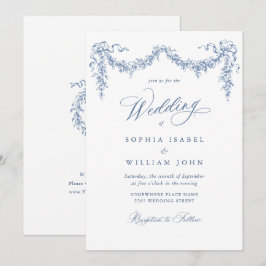 Elegant Baroque Blue French Garden Floral Wedding Kaart