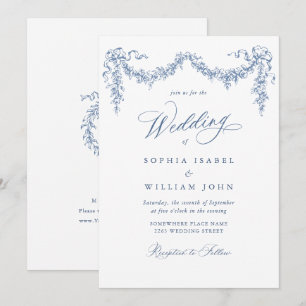 Elegant Baroque Blue French Garden Floral Wedding Kaart