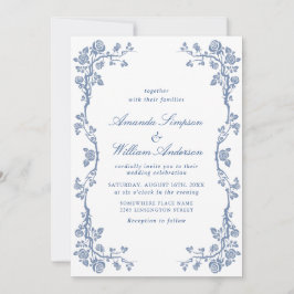Elegant Baroque Blue French Garden Floral Wedding Kaart