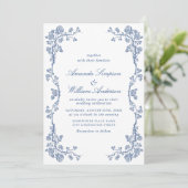 Elegant Baroque Blue French Garden Floral Wedding Kaart (Staand voorkant)