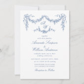 Elegant Baroque Blue French Garden Floral Wedding Kaart (Voorkant)
