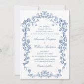 Elegant Baroque Blue French Garden Floral Wedding Kaart (Voorkant)