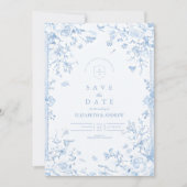 Elegant Baroque Blue French Garden Floral Wedding Save The Date (Voorkant)