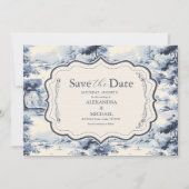 Elegant Baroque Blue French Garden Floral Wedding Save The Date (Voorkant)