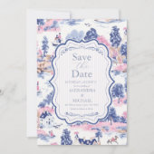 Elegant Baroque Blue French Garden Floral Wedding Save The Date (Voorkant)