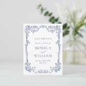 Elegant Baroque Blue Rozen Wedding Save the Date Briefkaart (Staand voorkant)
