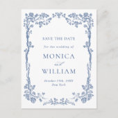 Elegant Baroque Blue Rozen Wedding Save the Date Briefkaart (Voorkant)