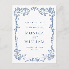 Elegant Baroque Blue Rozen Wedding Save the Date Briefkaart