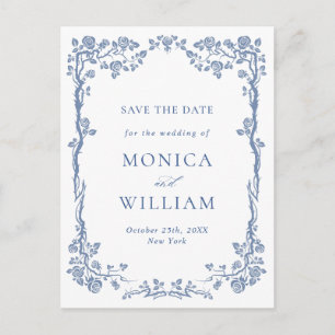 Elegant Baroque Blue Rozen Wedding Save the Date Briefkaart