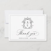 Elegant Baroque Crest Monogram Weddenschap Bedankkaart (Voorkant)