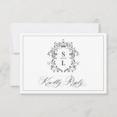 Elegant Baroque Crest Monogram Weddenschap RSVP Kaartje (Voorkant)