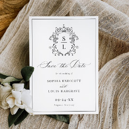 Elegant Baroque Crest Monogram Weddenschap Save The Date