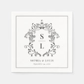 Elegant Baroque Crest Monogram Weddenschap Servet (Voorkant)