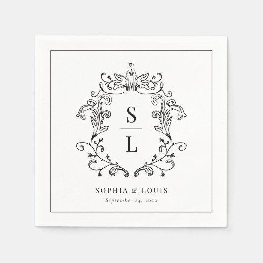 Elegant Baroque Crest Monogram Weddenschap Servet (Voorkant)
