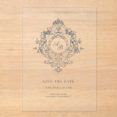 Elegant Baroque Crest Wedding Acrylic Invitation Acryl Uitnodigingen (Voorkant)