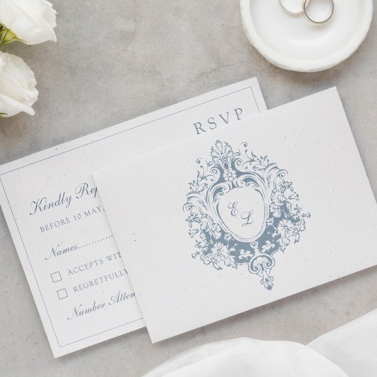 Elegant Baroque Crest Wedding RSVP Card Kaartje