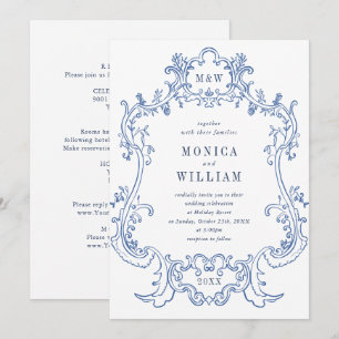Elegant Baroque Dusty Blue Classy Lijst Wedding Kaart