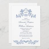 Elegant Baroque Dusty Blue Classy Lijst Wedding Kaart (Voorkant / Achterkant)
