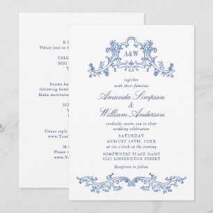Elegant Baroque Dusty Blue Classy Lijst Wedding Kaart