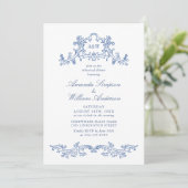 Elegant Baroque Dusty Blue Classy Rehearsal Dinner Kaart (Staand voorkant)