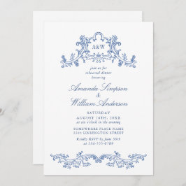 Elegant Baroque Dusty Blue Classy Rehearsal Dinner Kaart