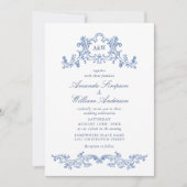 Elegant Baroque Dusty Blue Classy Wedding Kaart (Voorkant)