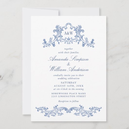 Elegant Baroque Dusty Blue Classy Wedding Kaart (Voorkant)