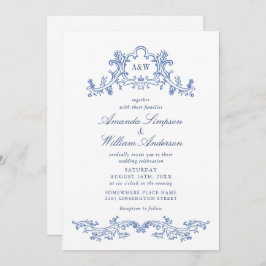 Elegant Baroque Dusty Blue Classy Wedding Kaart
