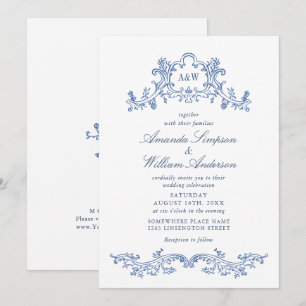 Elegant Baroque Dusty Blue Classy Wedding Kaart