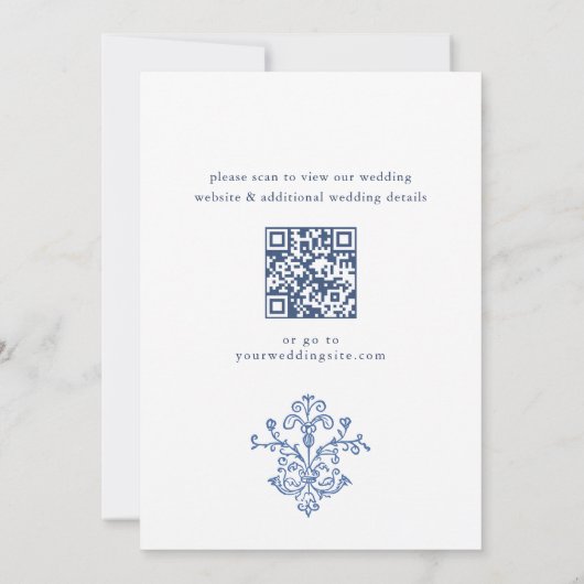 Elegant Baroque Dusty Blue Classy Wedding QR code Kaart (Achterkant)