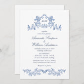 Elegant Baroque Dusty Blue Classy Wedding QR code Kaart (Voorkant / Achterkant)