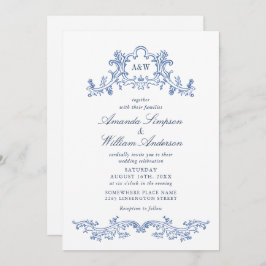 Elegant Baroque Dusty Blue Classy Wedding QR code Kaart