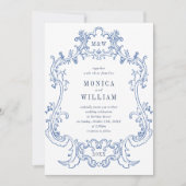 Elegant Baroque Dusty Blue Lijst Foto bruiloft Kaart (Voorkant)