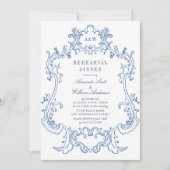 Elegant Baroque Dusty Blue Lijst Rehearsal Dinner Kaart (Voorkant)