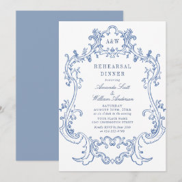 Elegant Baroque Dusty Blue Lijst Rehearsal Dinner Kaart