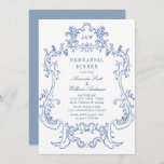 Elegant Baroque Dusty Blue Lijst Rehearsal Dinner Kaart<br><div class="desc">Voor verdere aanpassing,  te klikken gelieve de "pas verder"verbinding aan en ons ontwerphulpmiddel te gebruiken om deze sjabloon te wijzigen. Neem contact met me op als je hulp of overeenkomende objecten nodig hebt.</div>