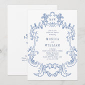 Elegant Baroque Dusty Blue Lijst Rehearsal Dinner Kaart (Voorkant / Achterkant)