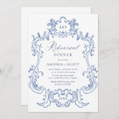 Elegant Baroque Dusty Blue Lijst Rehearsal Dinner Kaart (Voorkant / Achterkant)