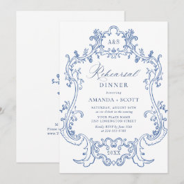 Elegant Baroque Dusty Blue Lijst Rehearsal Dinner Kaart