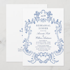 Elegant Baroque Dusty Blue Lijst Rehearsal Dinner Kaart