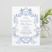 Elegant Baroque Dusty Blue  Lijst Wedding Kaart (Staand voorkant)
