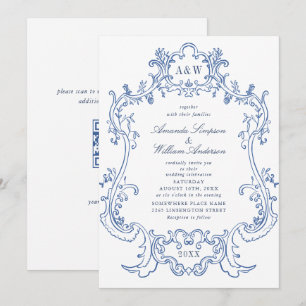 Elegant Baroque Dusty Blue  Lijst Wedding Kaart