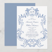 Elegant Baroque Dusty Blue  Lijst Wedding Kaart (Voorkant / Achterkant)