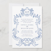 Elegant Baroque Dusty Blue  Lijst Wedding Kaart (Voorkant)