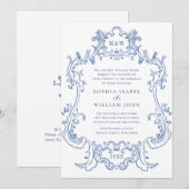 Elegant Baroque Dusty Blue Lijst Wedding Kaart (Voorkant / Achterkant)