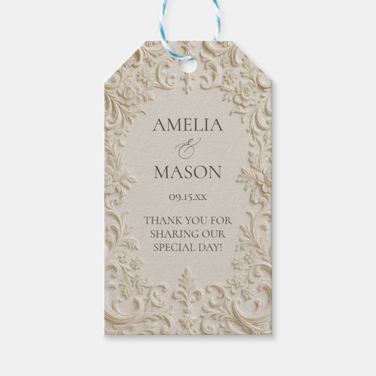Elegant Baroque Embossed Style Wedding Cadeaulabel (Voorkant)
