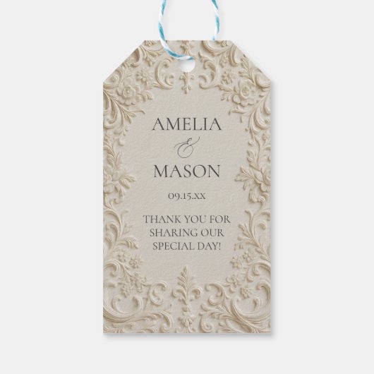 Elegant Baroque Embossed Style Wedding Cadeaulabel (Achterkant)